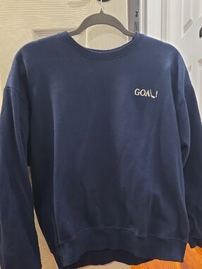 Womens Pink By Victorias Secret Navy 'GOAL!' Crewneck Sweatshirt Sz. Large